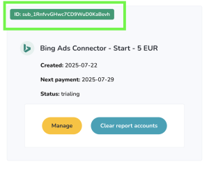 screenshot of sub id for bing ads connector