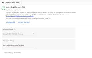 screenshot of how to add subscription id for bing ads connector