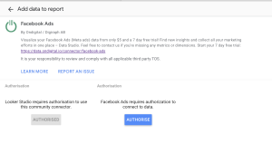 guide screenshot how to authorize facebook ads looker connector