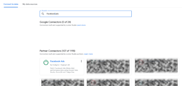 ondigital facebook ads connector at looker studio screenshot for guide